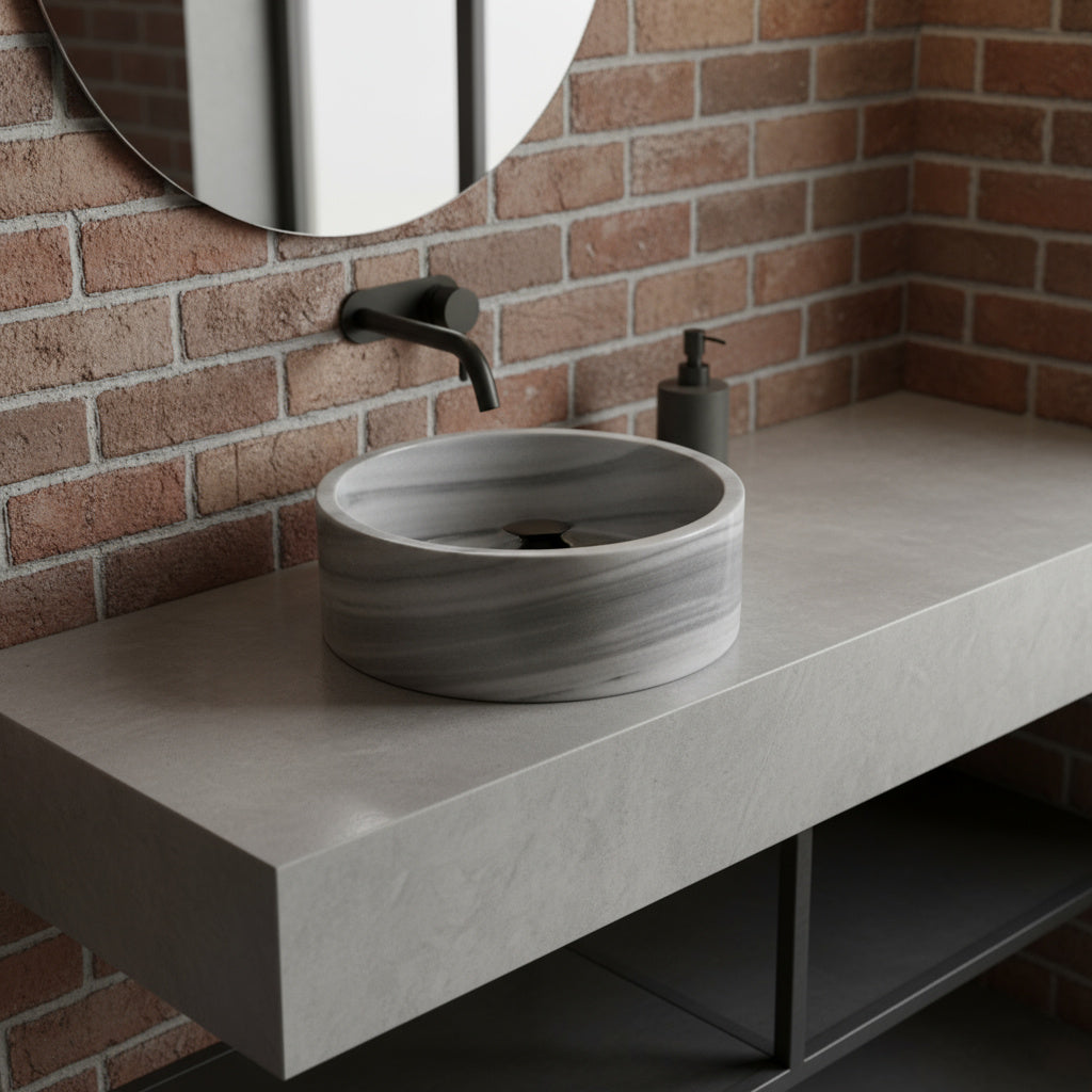 Grey Marble Sink | Round Vessel Basin 16.5x16.5 | Natural Stone Bathroom Sink USA