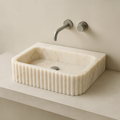 Calacatta Marble Vessel Sink - Luxury Fluted Bathroom Basin 16x20 | Premium Stone Sink USA