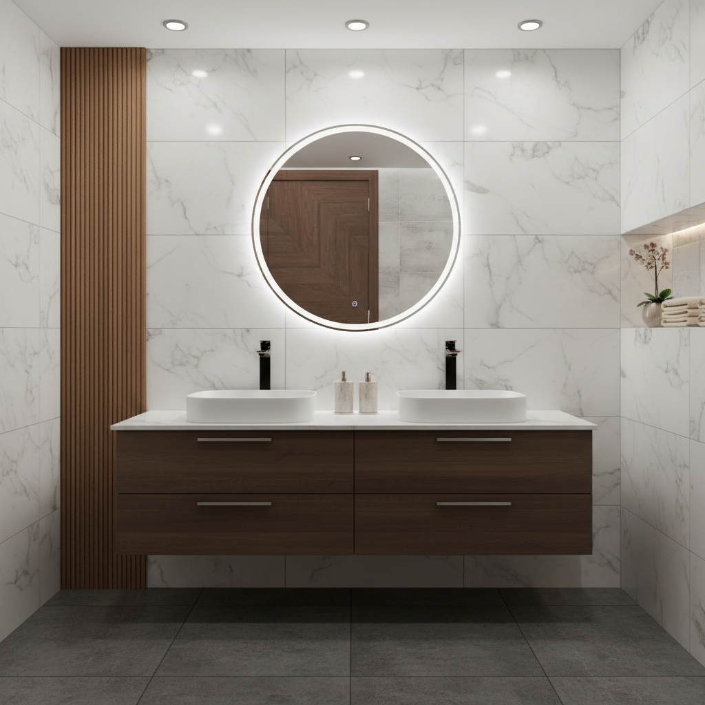LED Bathroom Mirror – Round Backlit Vanity Mirror, Modern Lighted Wall Mirror