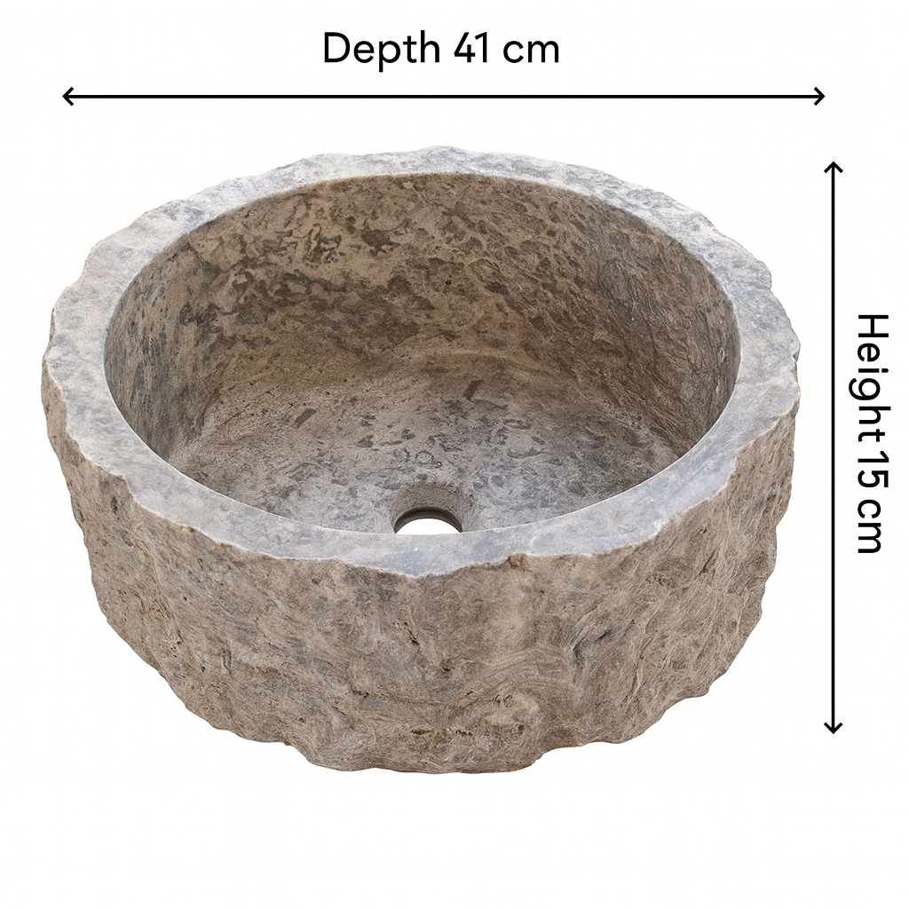 Travertine Vessel Sink | Natural Stone Bathroom Sink | Rustic Hand-Carved Basin