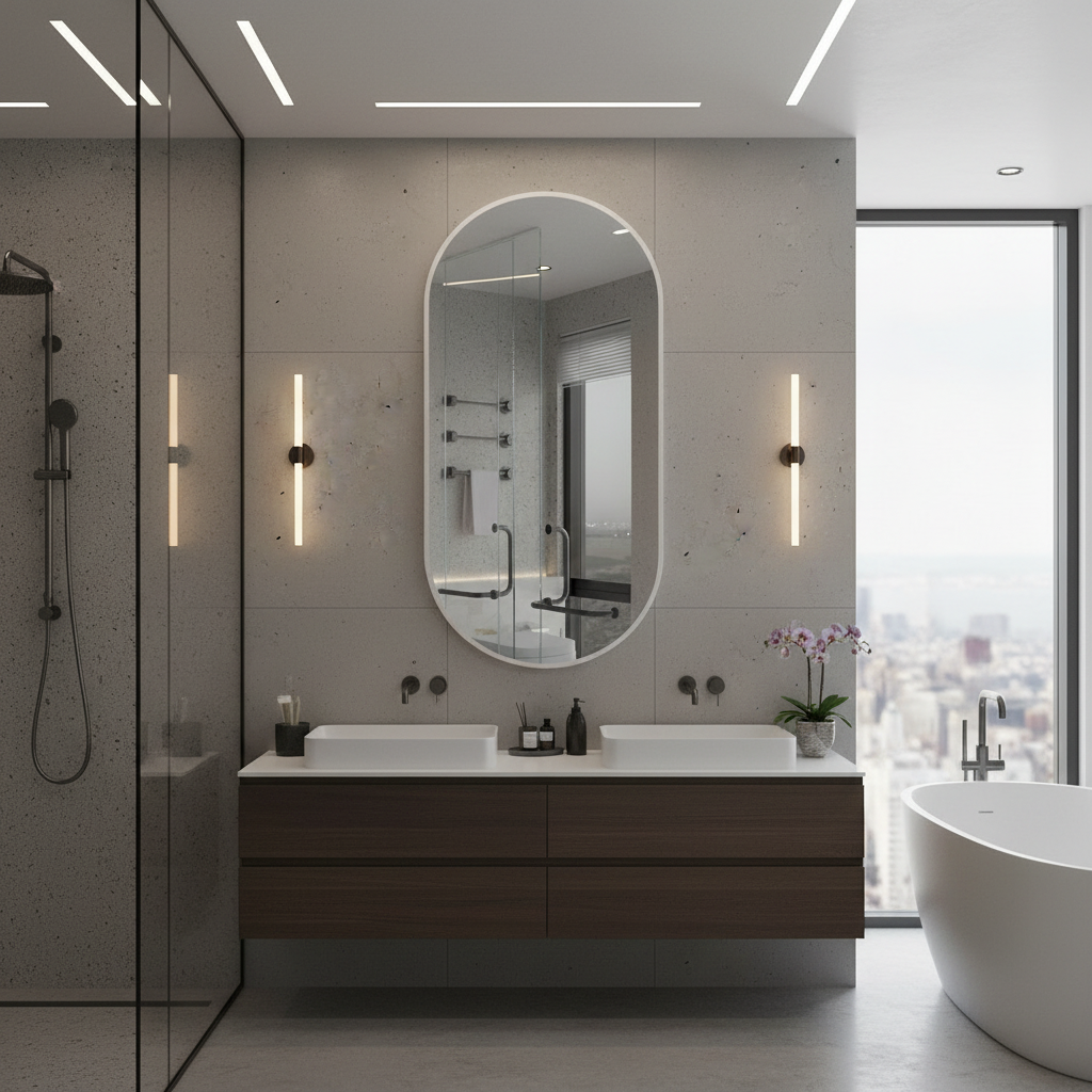 Modern Black Oval Mirror for Bathroom – Vertical Wall Mirror