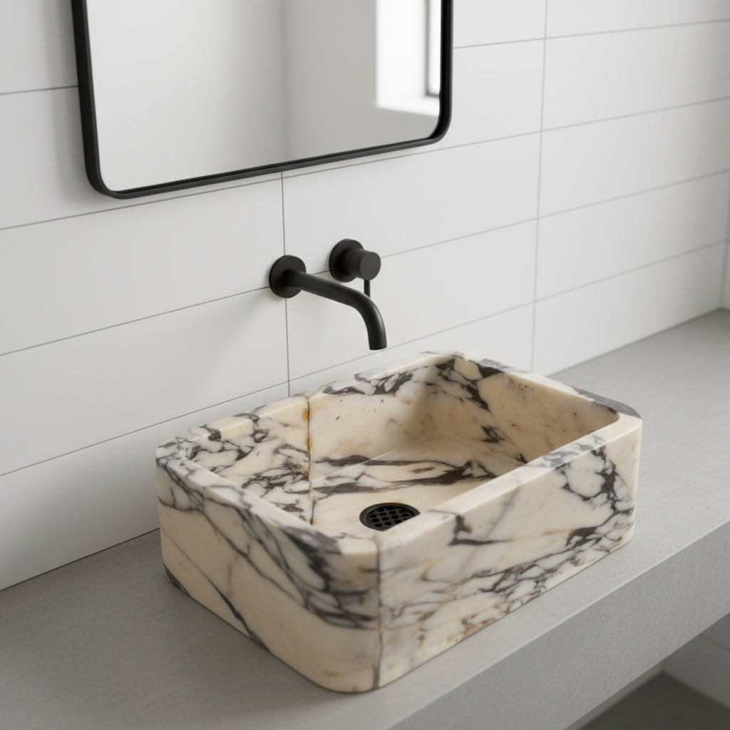 Calacatta Viola Marble Sink | Rectangular Vessel Basin USA | Luxury Natural Stone Bathroom Sink