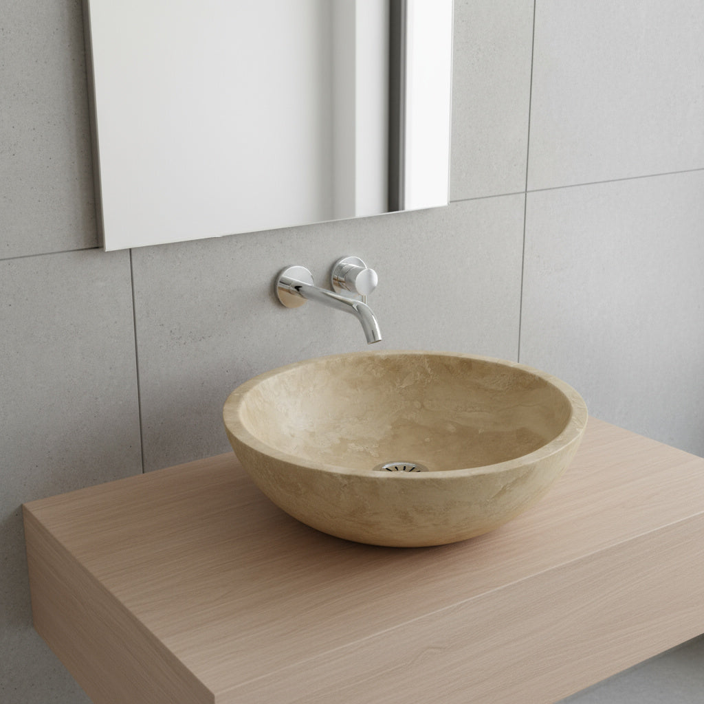 Light Travertine Marble Vessel Sink - Round Stone Bathroom Basin 16x16 | Luxury Natural Sink USA