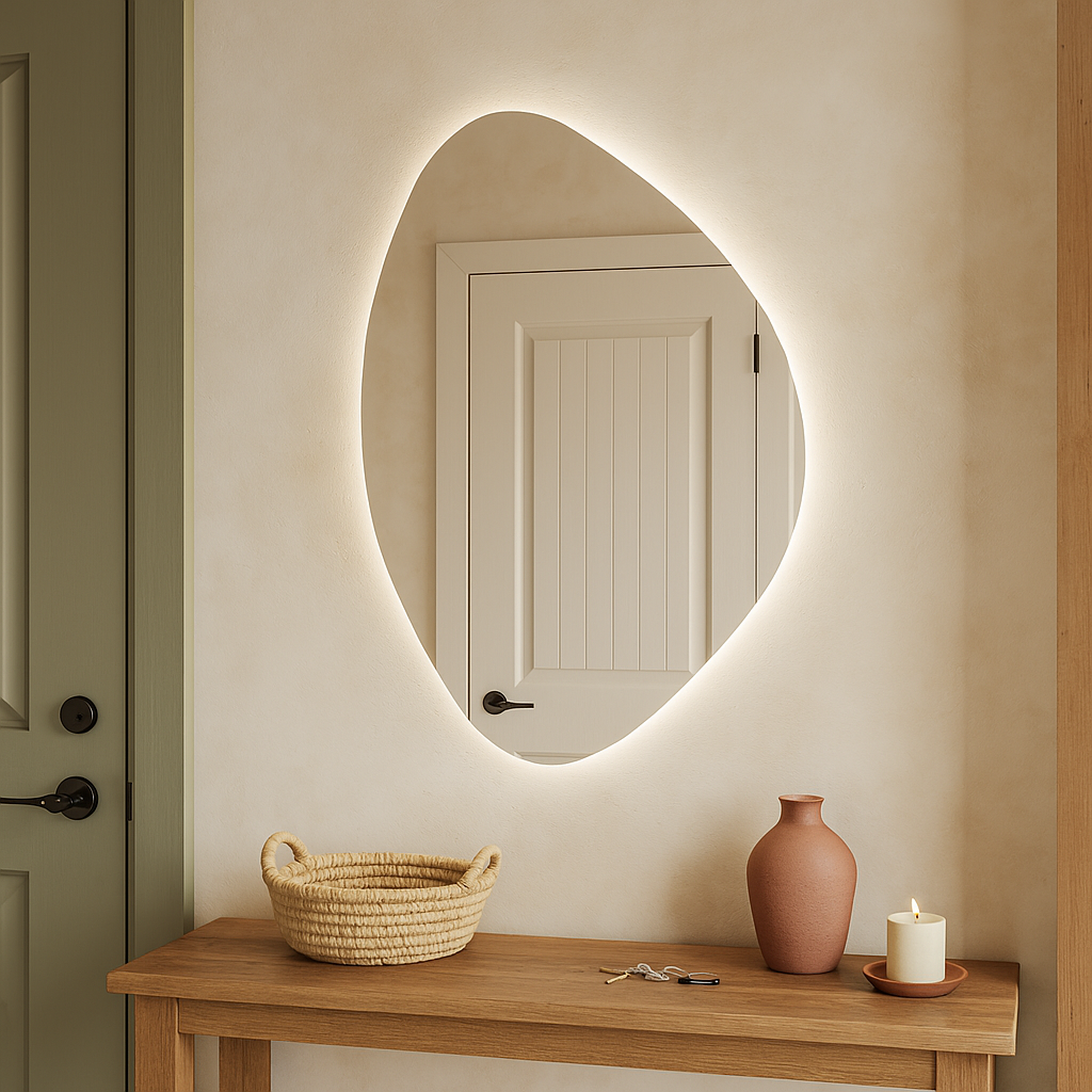 LED Bathroom Mirror – Asymmetrical Backlit Wall Mirror with Touch Control, Modern Lighted Vanity Mirror Warm & Cool LED