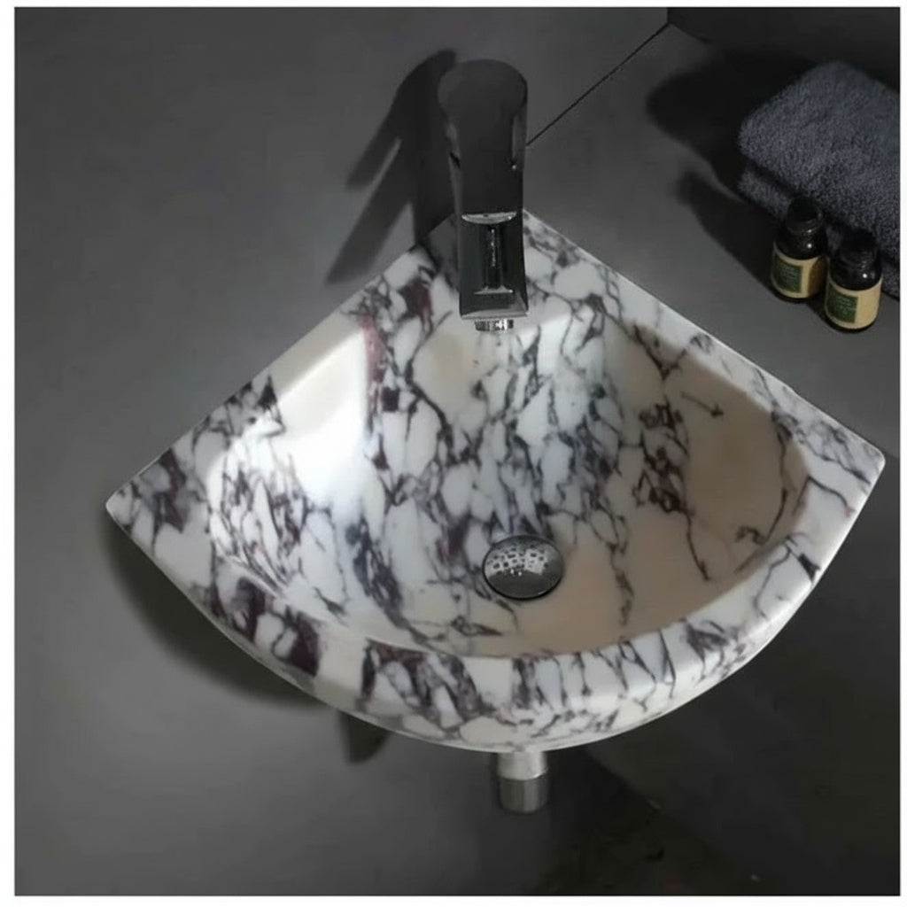 Calacatta Viola Marble Corner Sink | Wall Mount Bathroom Basin | Luxury Small Space Vanity