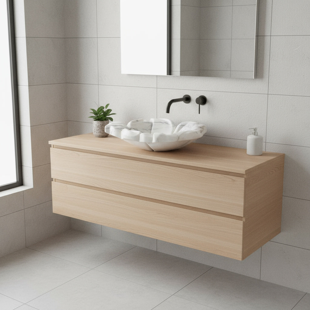 Flower Marble Sink | Hand-Carved Vessel Basin USA | Luxury Natural Stone Bathroom Sink