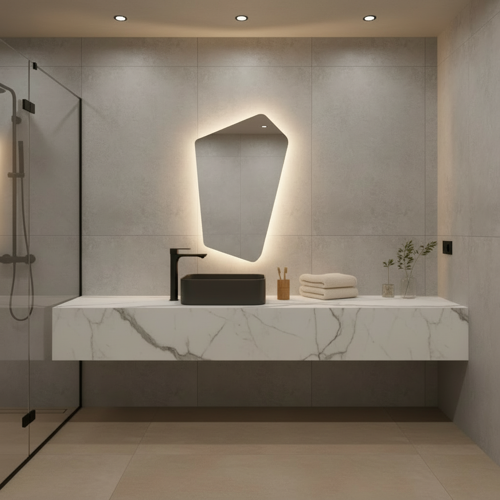 LED Wall Mirror Irregular Shape – Modern Asymmetrical Backlit Bathroom Mirror
