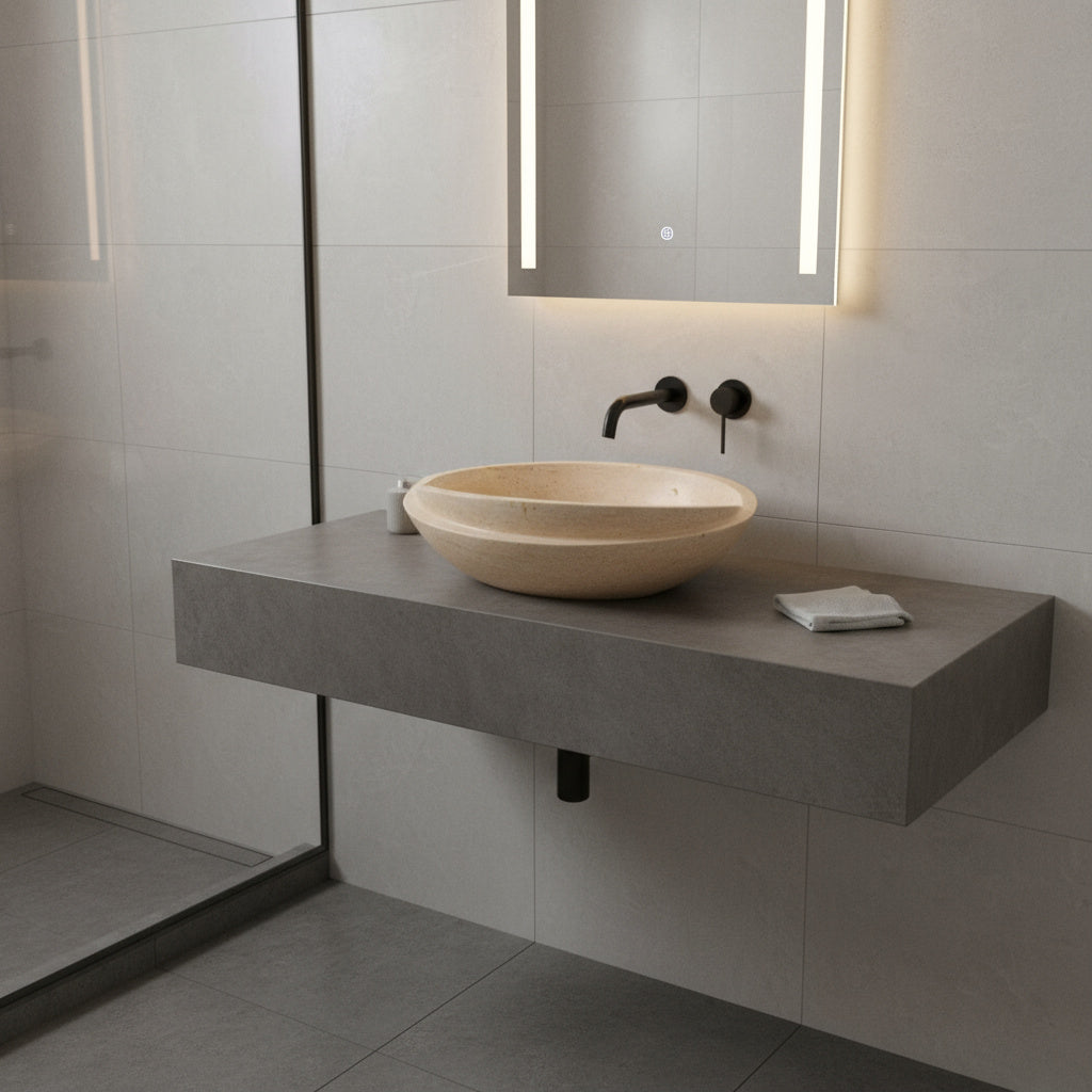 Luxury Marble Vessel Sink – Natural Travertine Stone Bathroom Basin, Handcrafted Modern Vanity Bowl (40x40x14 cm)