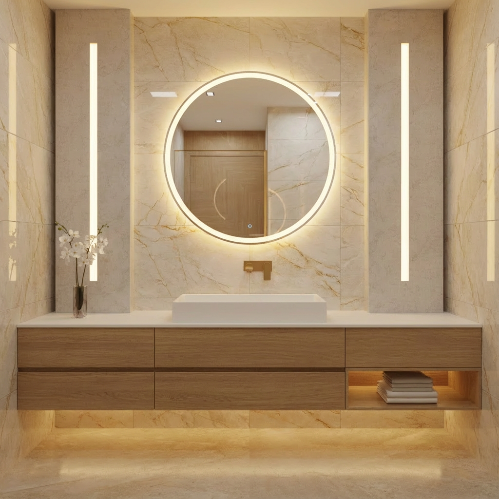LED Bathroom Mirror – Round Backlit Vanity Mirror, Modern Lighted Wall Mirror