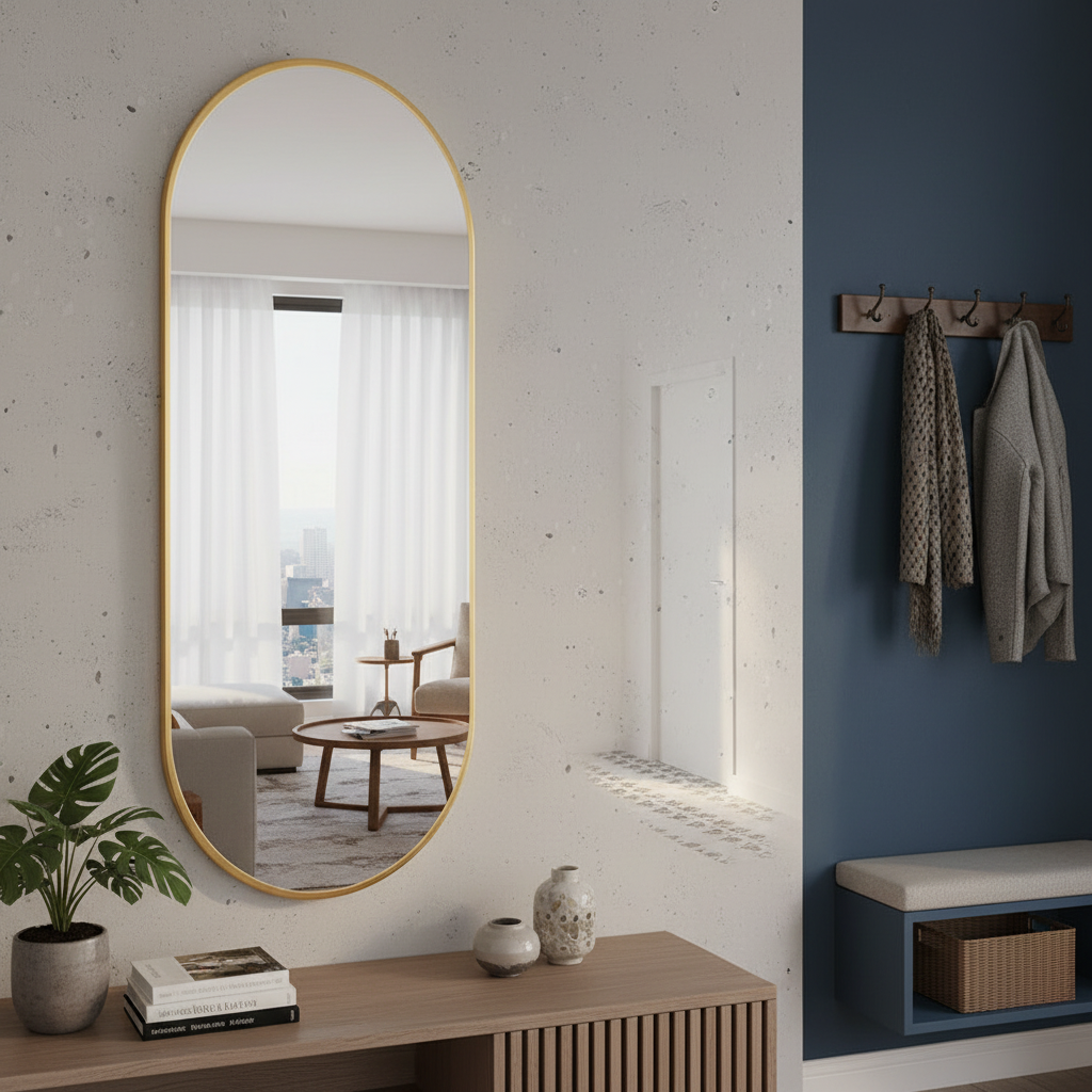 Modern Black Oval Mirror for Bathroom – Vertical Wall Mirror