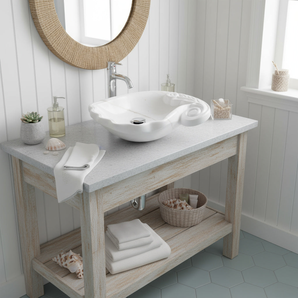 Marble Vessel Sink | Hand-Carved Natural Stone Bathroom Basin  | Luxury Floral Design Vanity