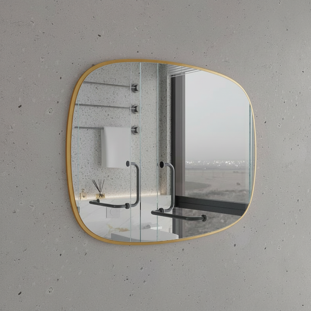 Modern Irregular Wall Mirror – Rounded Rectangle Bathroom Mirror with Black Frame