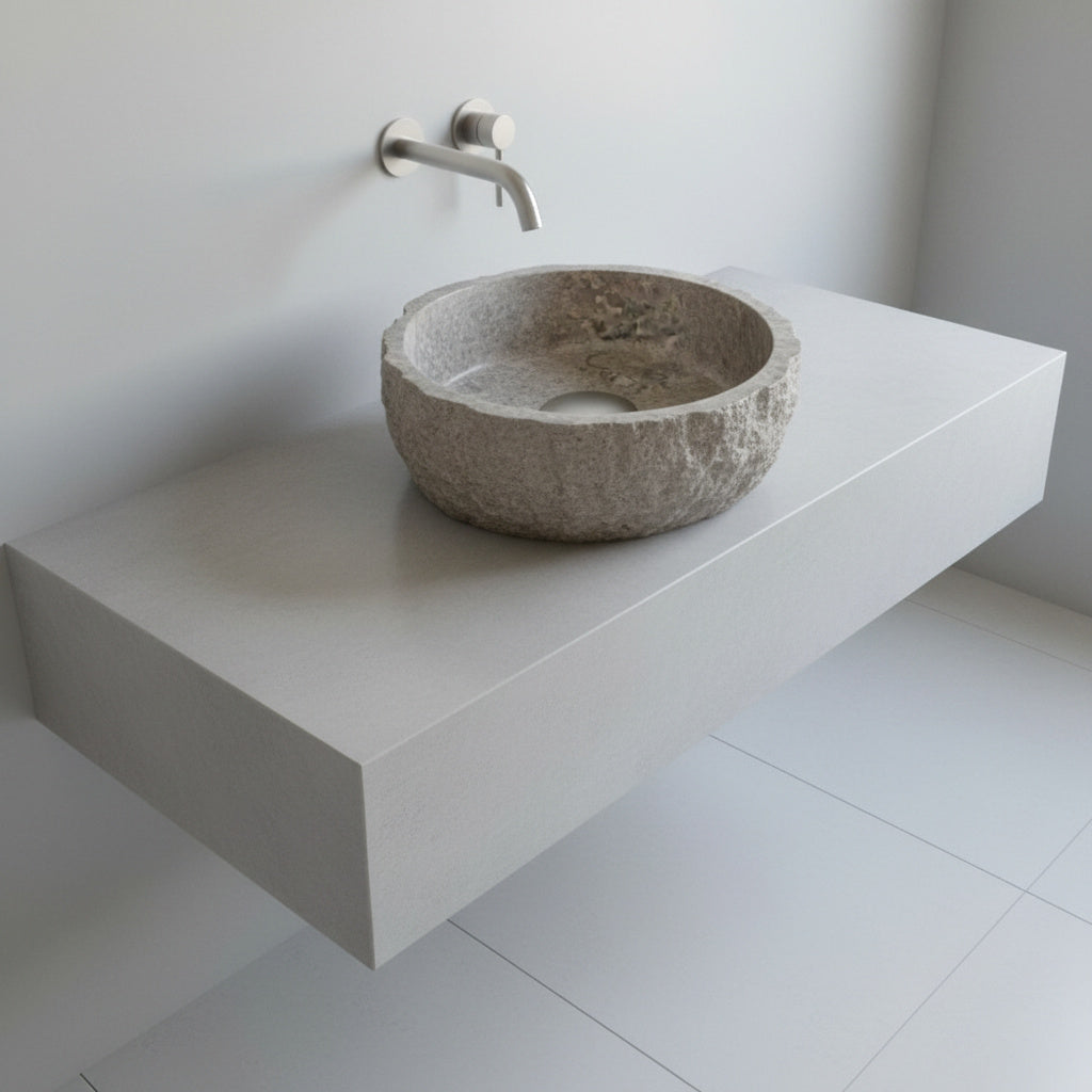 Travertine Vessel Sink | Natural Stone Bathroom Sink | Rustic Hand-Carved Basin