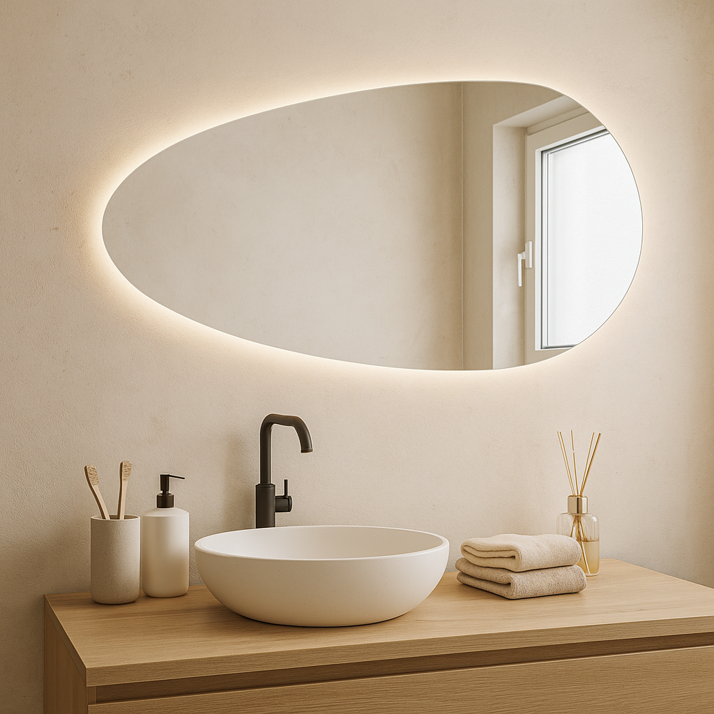 LED Bathroom Mirror – Irregular Oval Backlit Wall Mirror with Touch Sensor, Modern Lighted Vanity Mirror