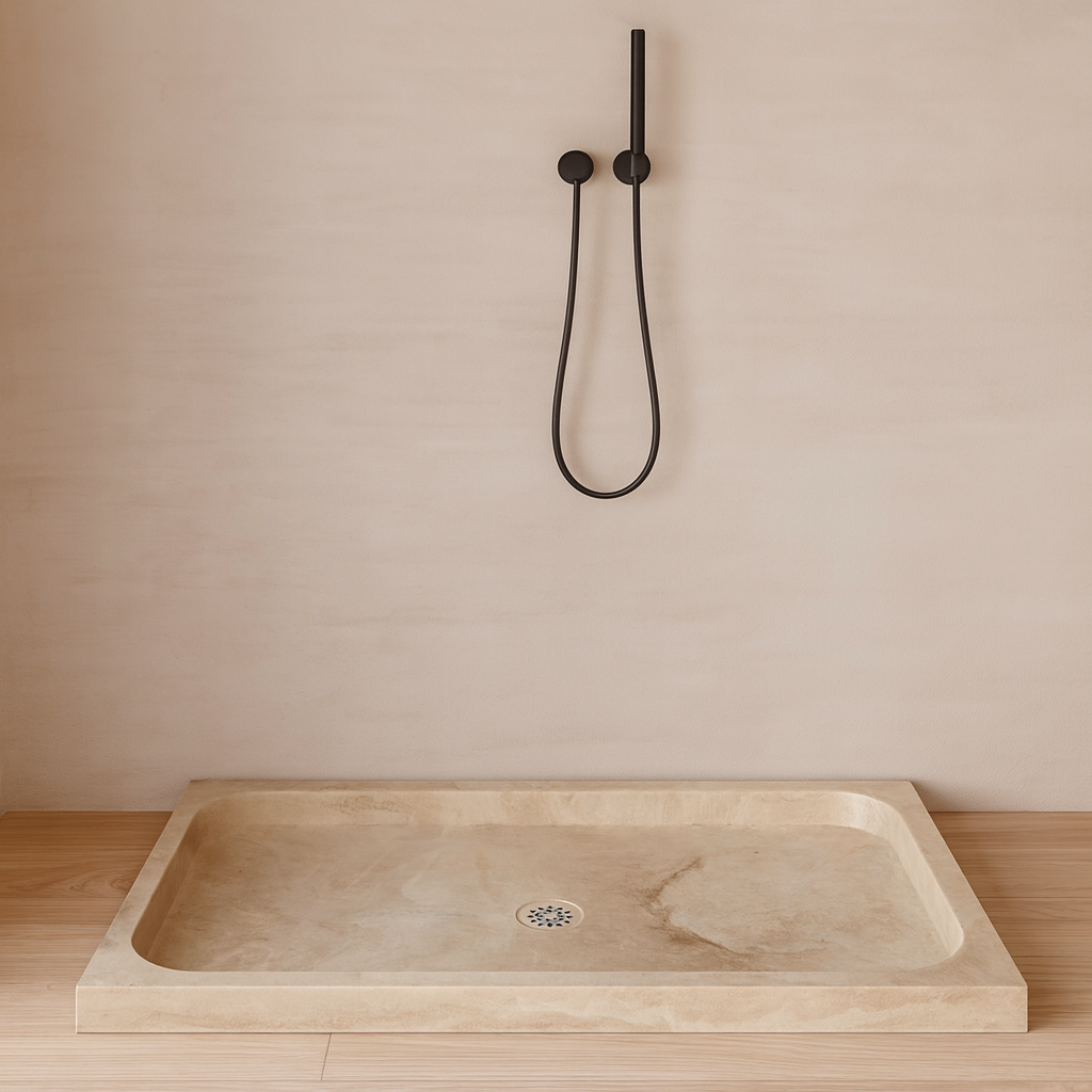 Travertine Shower Base 63x35 | Natural Stone Shower Pan USA | Luxury Marble Tray