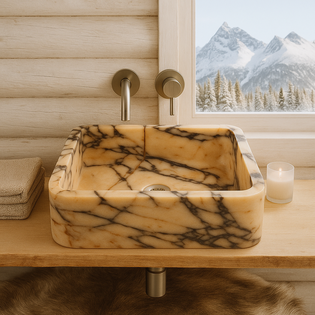 Calacatta Viola Marble Sink | Rectangular Vessel Basin USA | Luxury Natural Stone Bathroom Sink