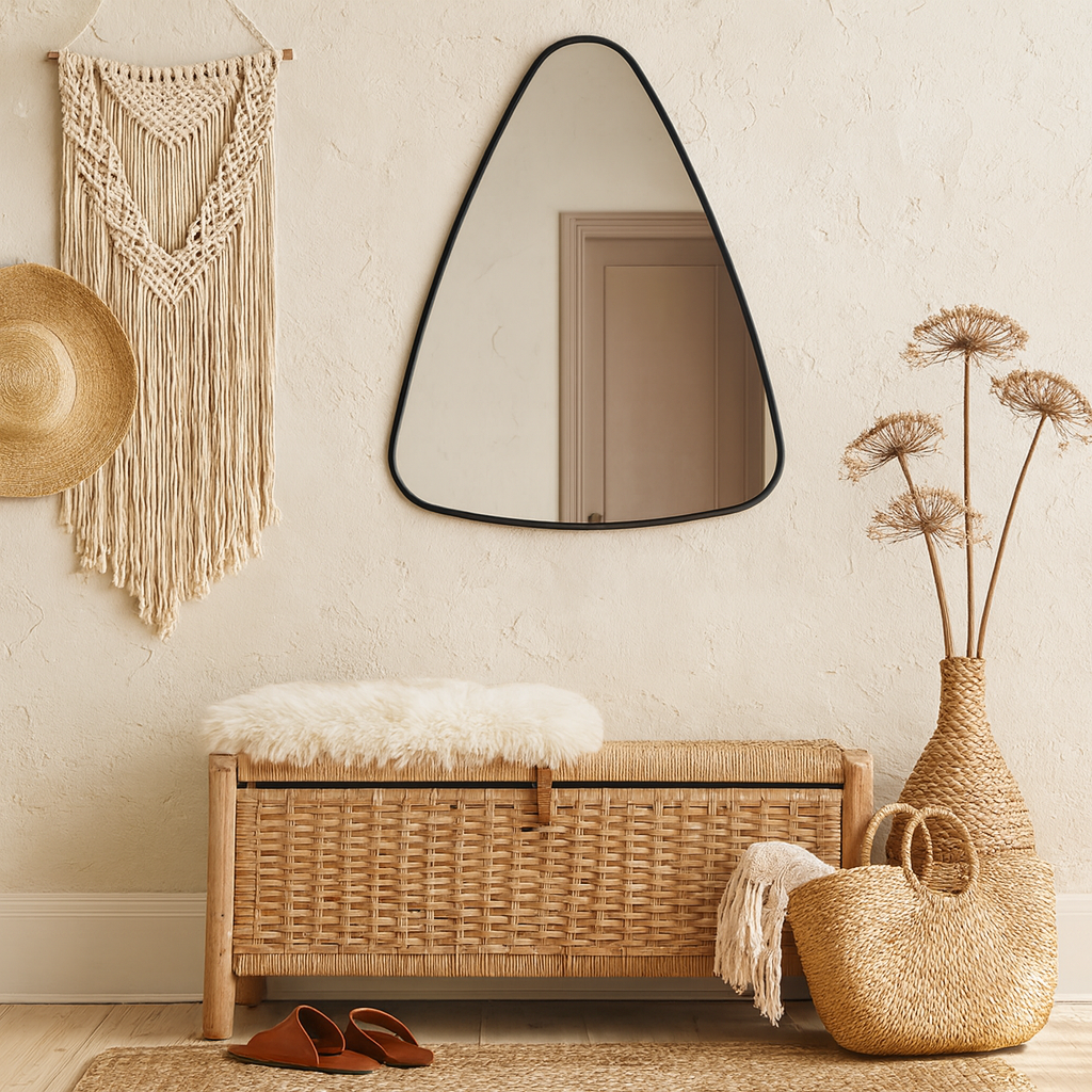 Modern Irregular Wall Mirror – Organic Triangle Mirror with Black Frame