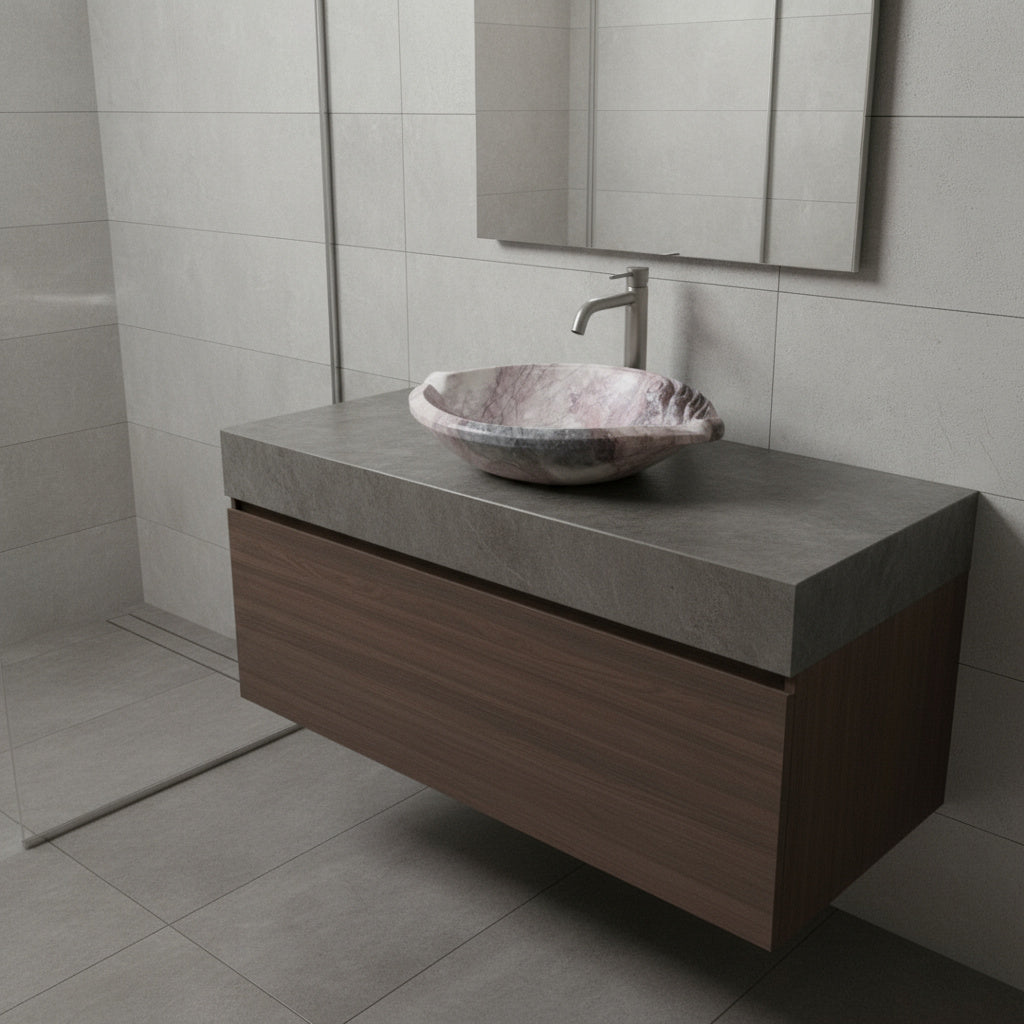 Luxury Marble Vessel Sink – Hand-Carved Natural Stone Bathroom Basin, Designer Vanity Bowl 25.6"x15.7"x5.5" (65x40x14 cm)