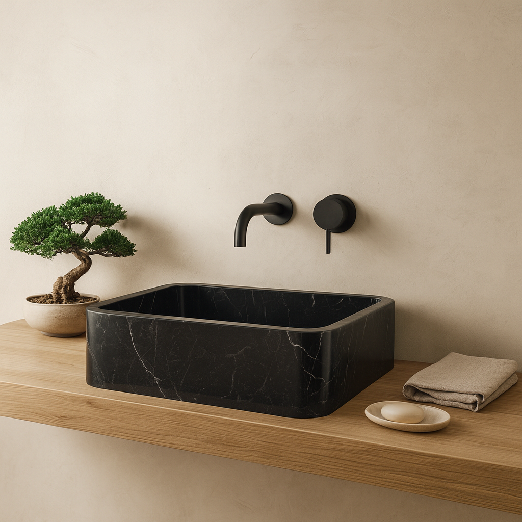 Marble Sink – Black Stone Vessel Sink for Bathroom | Toros Black Rectangular Natural Marble Basin