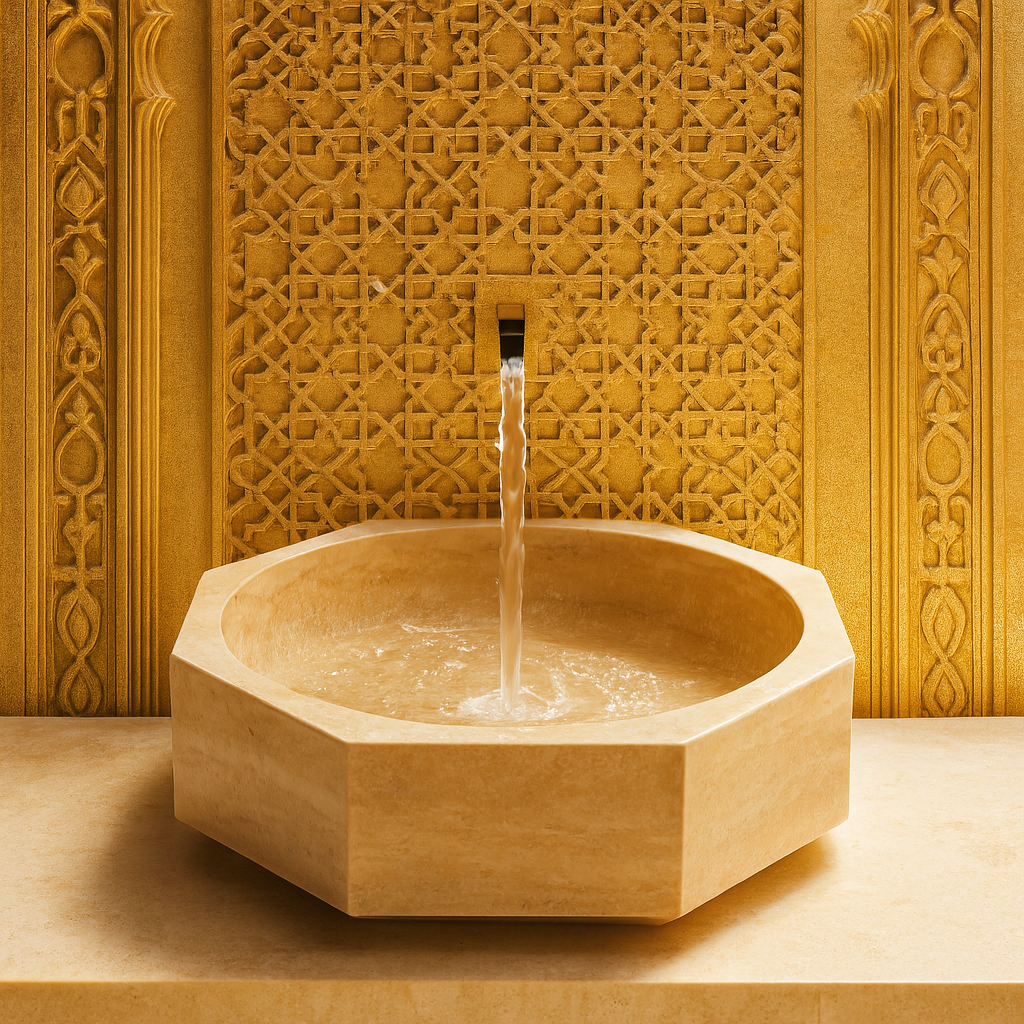 Travertine Vessel Sink | Octagon Natural Stone Bathroom Basin | Luxury Beige Marble Sink