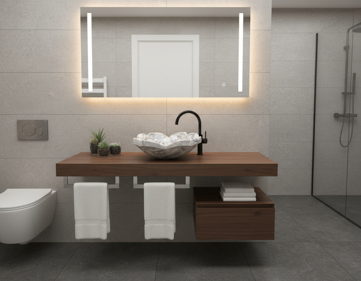 Luxury Marble Vessel Sink – Hand-Carved Natural Stone Bathroom Basin, Designer Vanity Bowl 16.5"x16.5"x5.5" (42x42x14 cm)