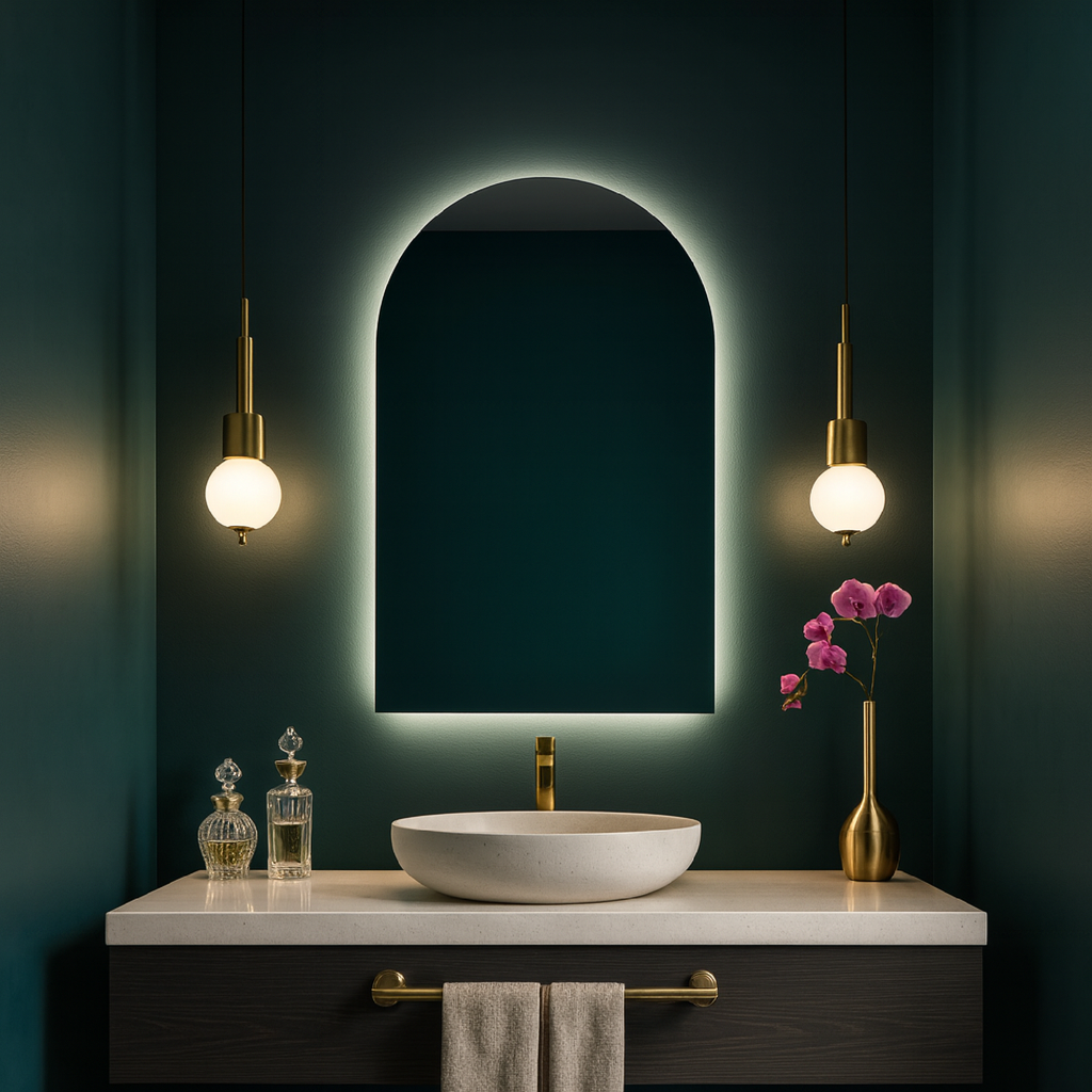 Arched LED Bathroom Mirror – Modern Lighted Vanity Mirror with Touch Sensor | Handmade Frameless Backlit Wall Mirror
