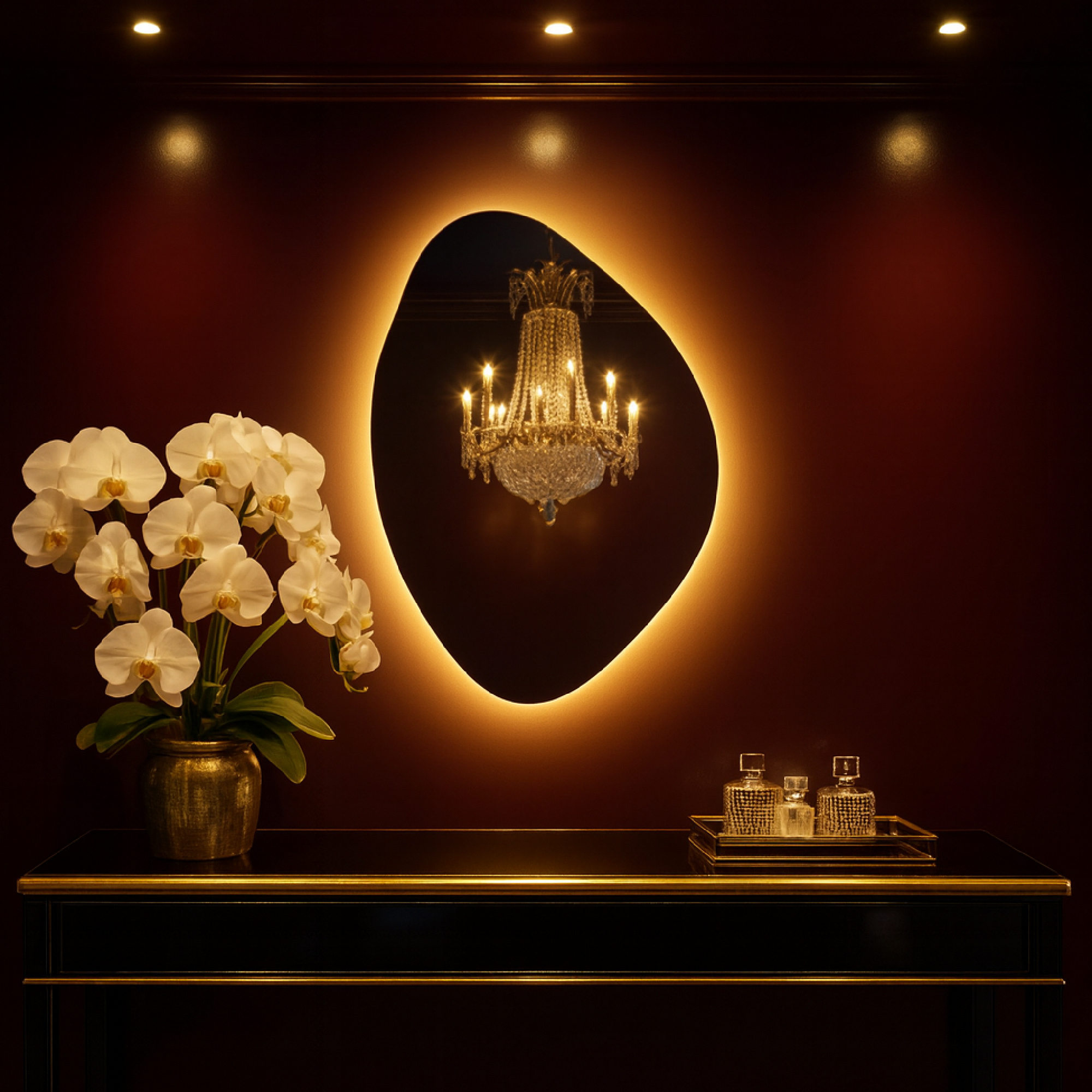 LED Bathroom Mirror – Asymmetrical Backlit Wall Mirror with Touch Control, Modern Lighted Vanity Mirror Warm & Cool LED