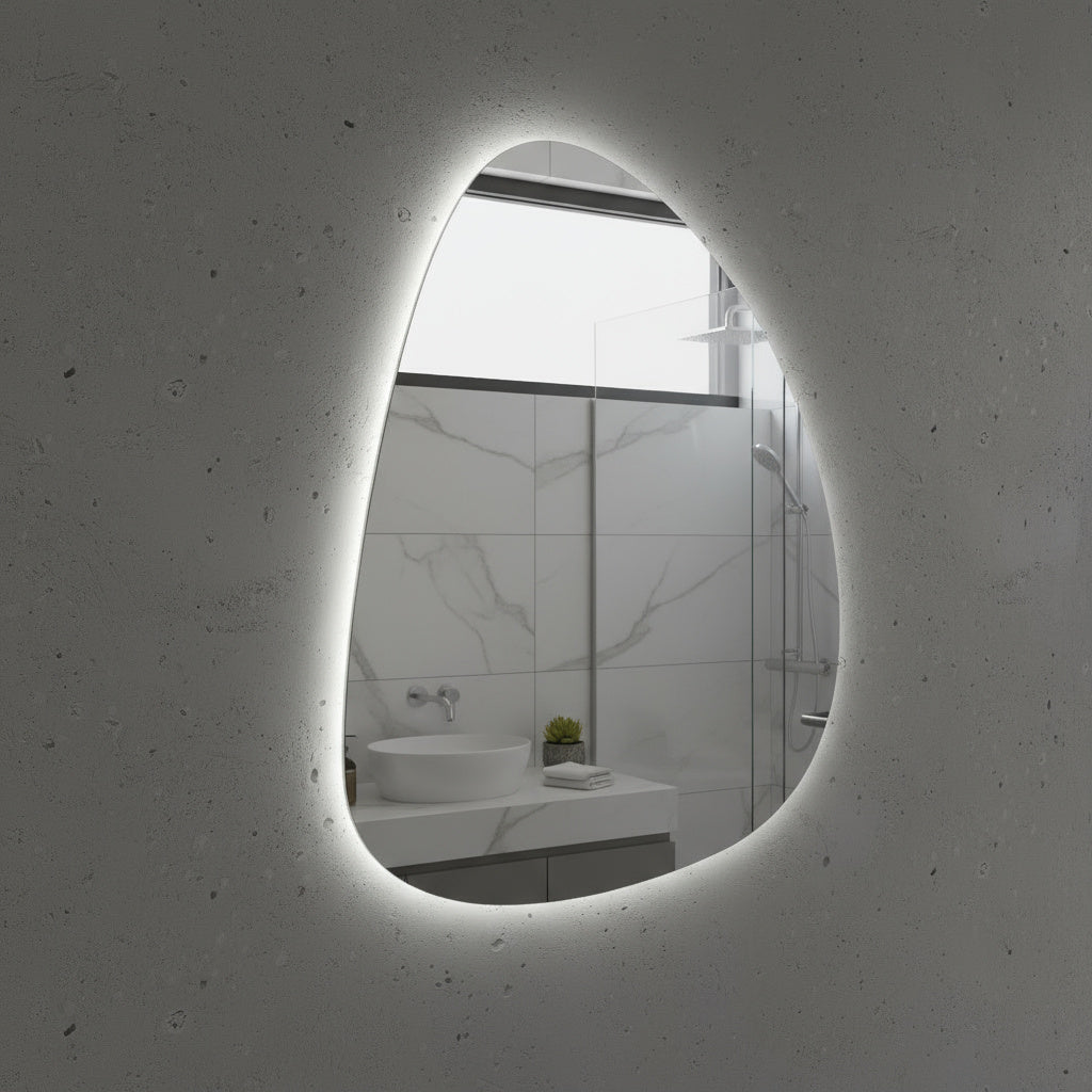 LED Bathroom Mirror Modern Backlit Design – Asymmetrical Organic Shape Wall Mirror