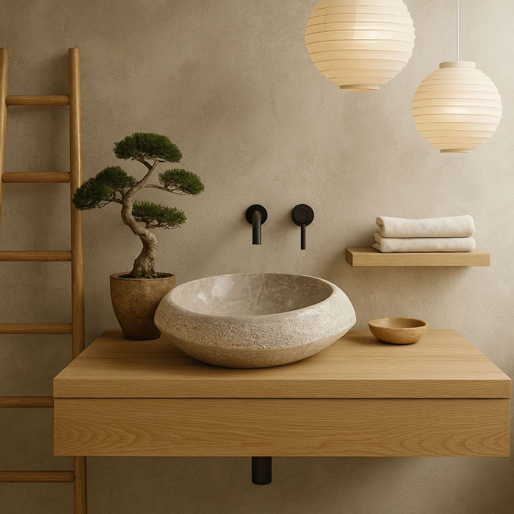 Natural Marble Vessel Sink – Hand-Carved Stone Bathroom Basin with Raw Edge, Modern Vanity Bowl