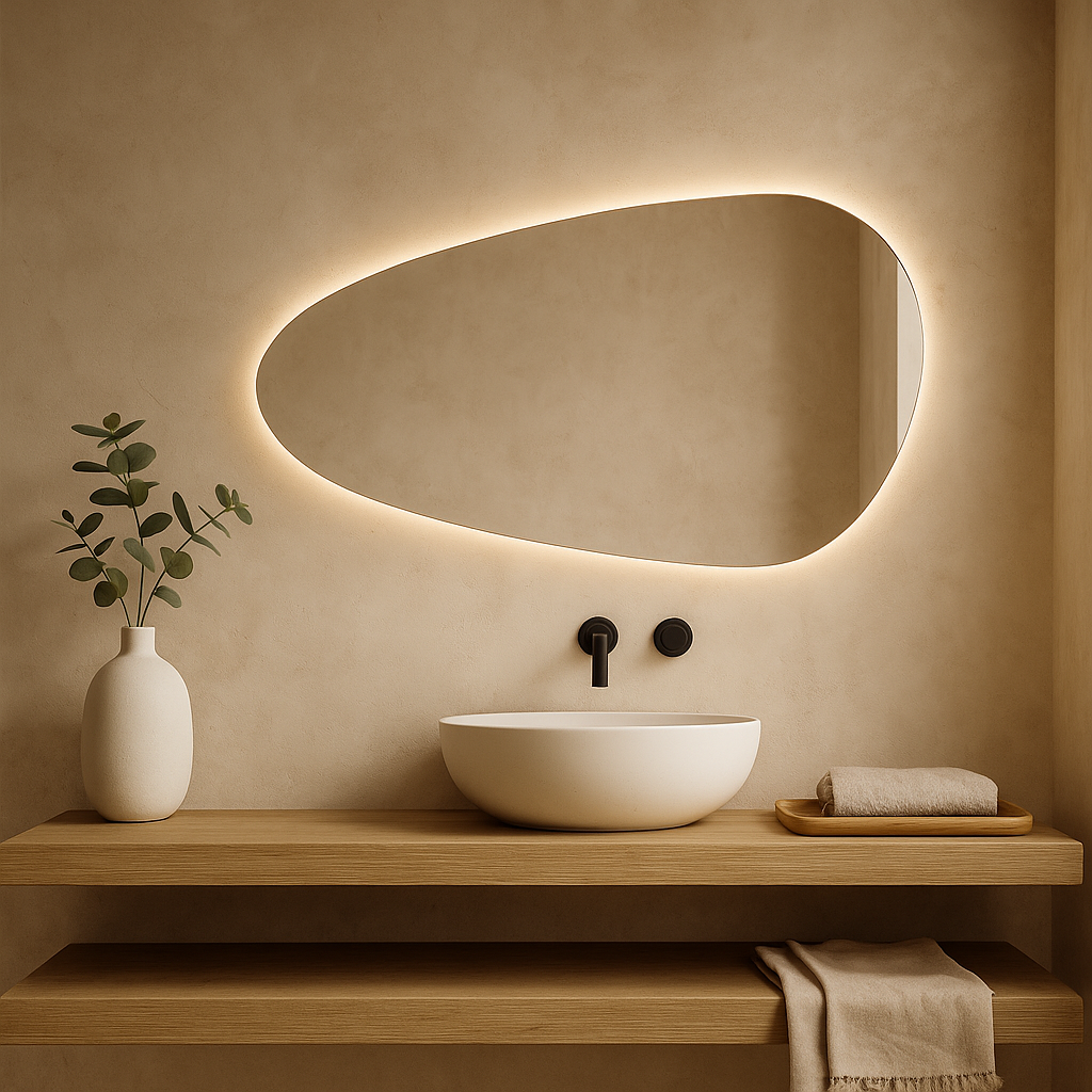 LED Bathroom Mirror – Irregular Oval Backlit Wall Mirror with Touch Sensor, Modern Lighted Vanity Mirror