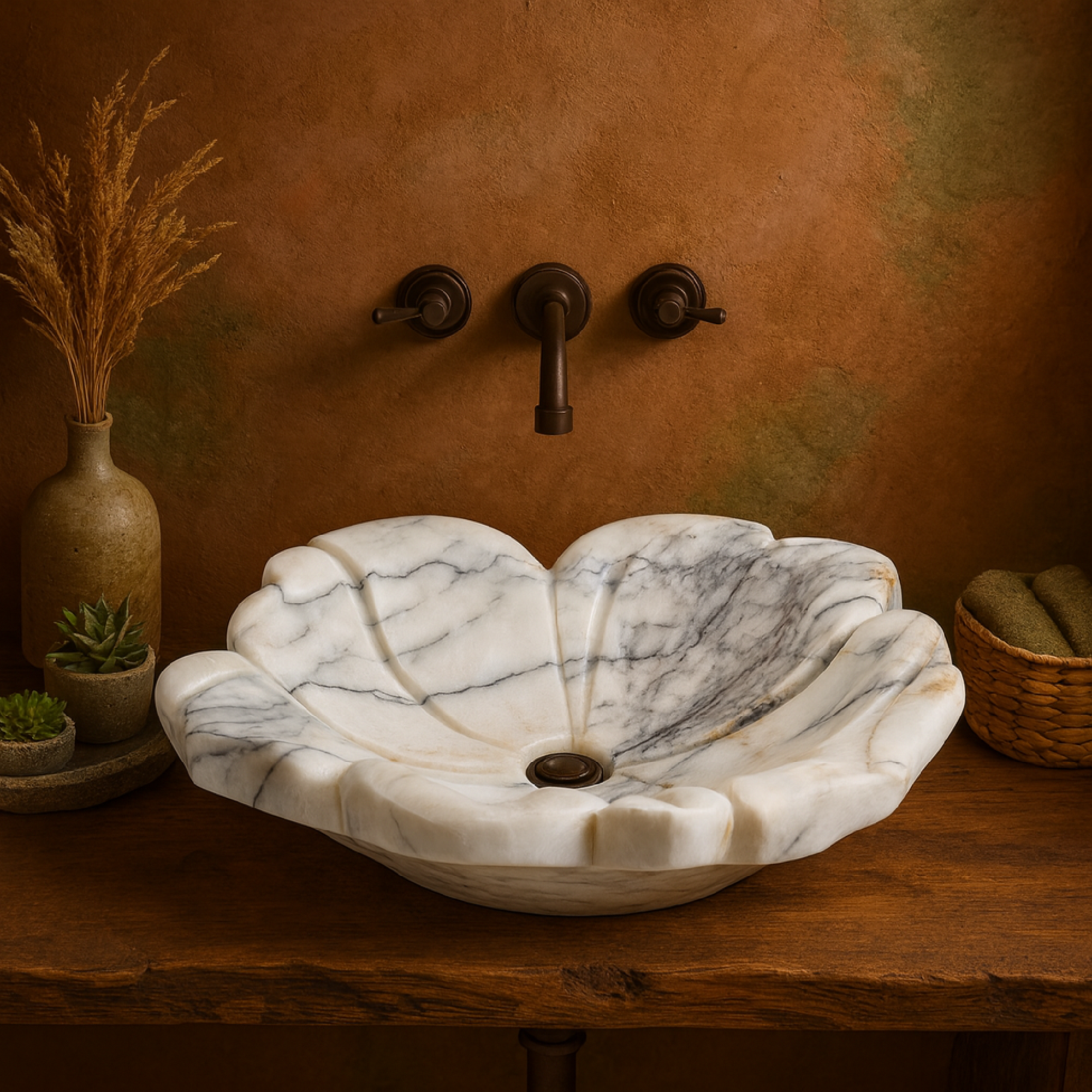Flower Marble Sink | Hand-Carved Vessel Basin USA | Luxury Natural Stone Bathroom Sink