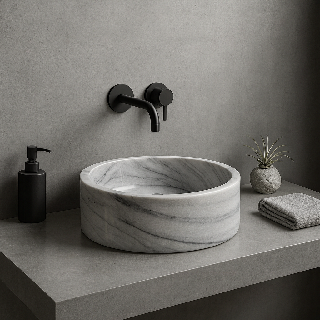 Grey Marble Sink | Round Vessel Basin 16.5x16.5 | Natural Stone Bathroom Sink USA