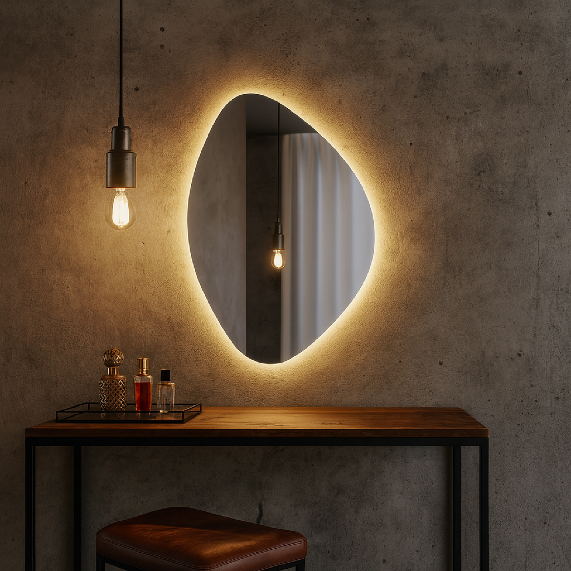 LED Bathroom Mirror – Asymmetrical Backlit Wall Mirror with Touch Control, Modern Lighted Vanity Mirror Warm & Cool LED