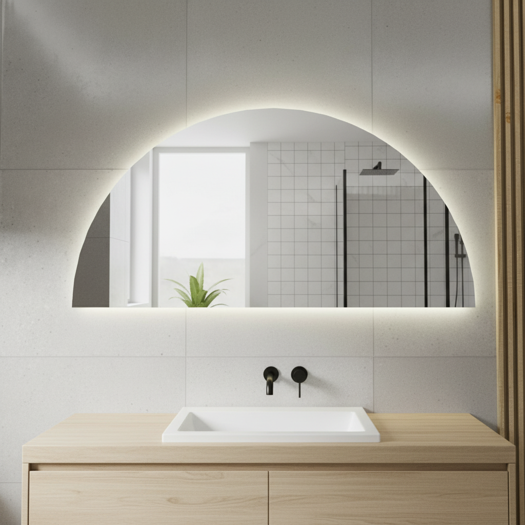 LED Bathroom Mirror with Backlight – Half Arch Modern Vanity Mirror, Dimmable Wall Mirror with Warm & Cold Light
