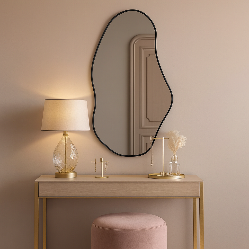 Asymmetrical Wall Mirror – Modern Irregular Black Frame Mirror for Living Room & Bedroom, Handmade Organic Shape Custom Mirror