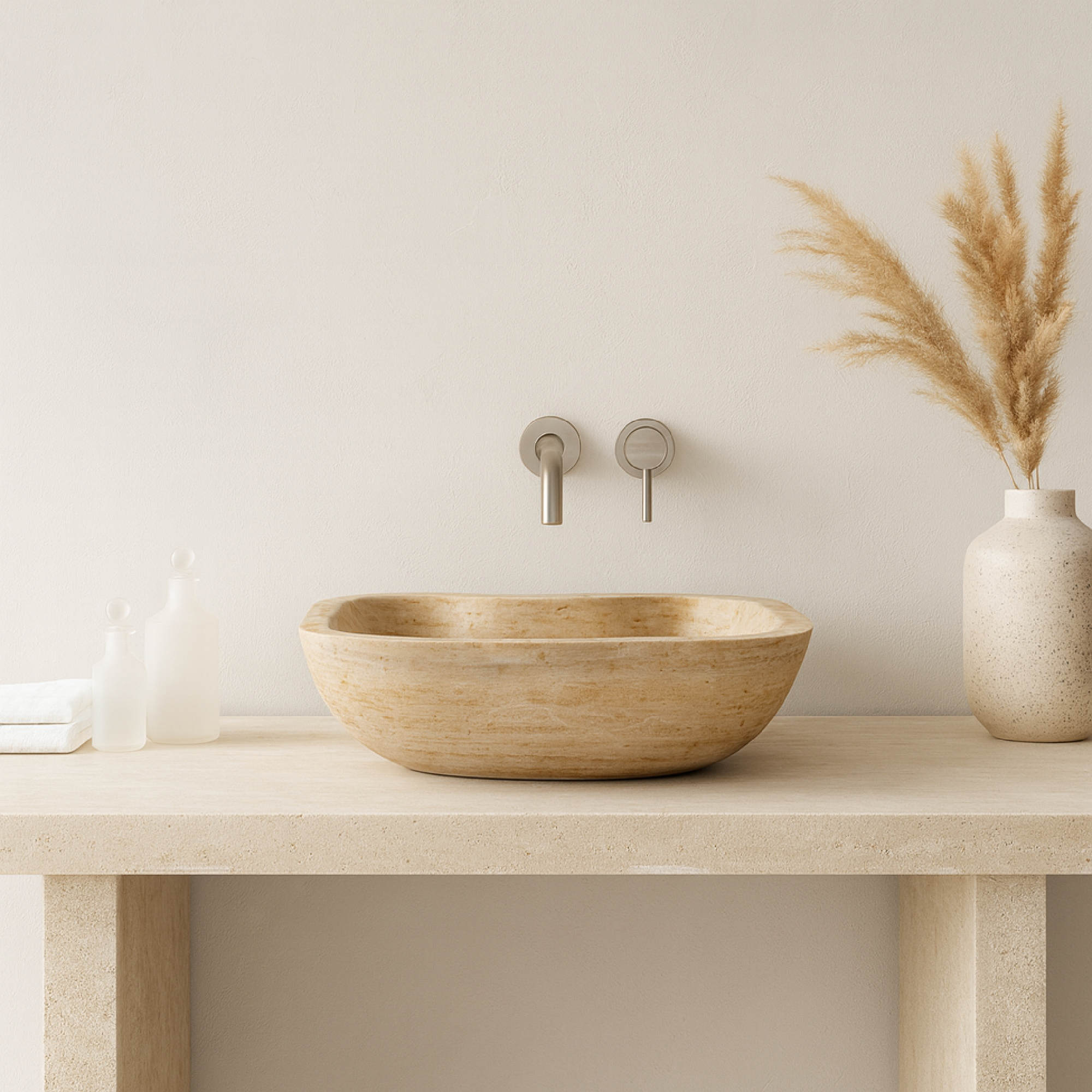 Travertine Vessel Sink | Natural Stone Bathroom Basin 18x18 inches USA | Luxury Marble Sink