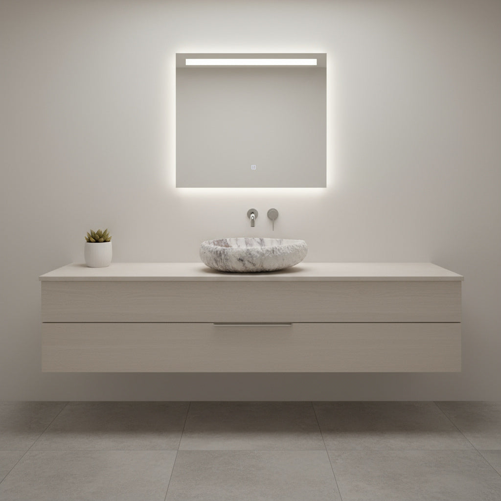 Luxury Marble Vessel Sink – Handcrafted Natural Stone Bathroom Basin with Textured Edge, Modern Vanity Bowl 21.6"x15.7"x5.5" (55x40x14 cm)