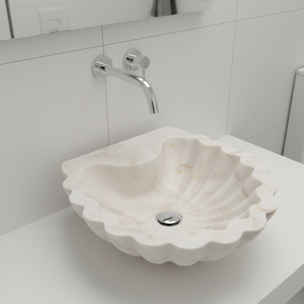 Carrara White Marble Sink | Shell Design Vessel Basin USA | Luxury Natural Stone Bathroom Sink