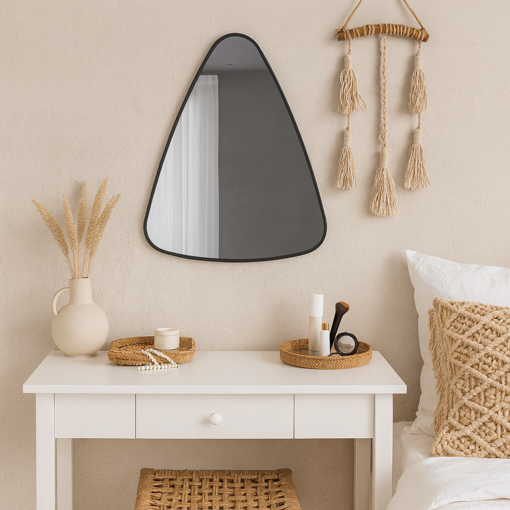 Modern Irregular Wall Mirror – Organic Triangle Mirror with Black Frame