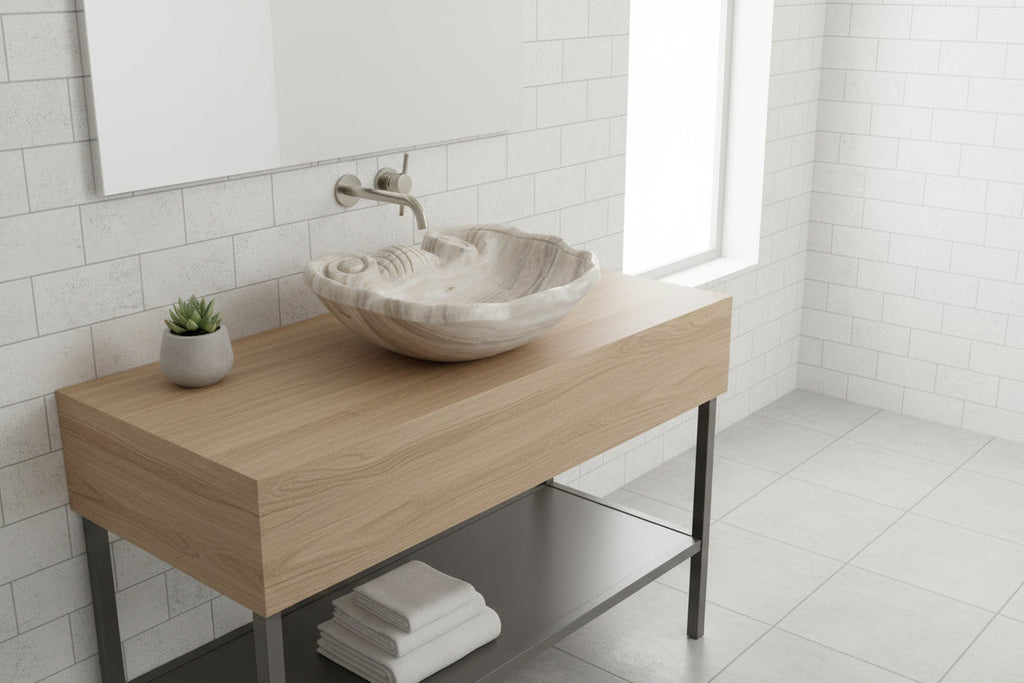 Luxury Marble Bathroom Sink – Hand-Carved Natural Stone Vessel Basin, Elegant Vanity Bowl