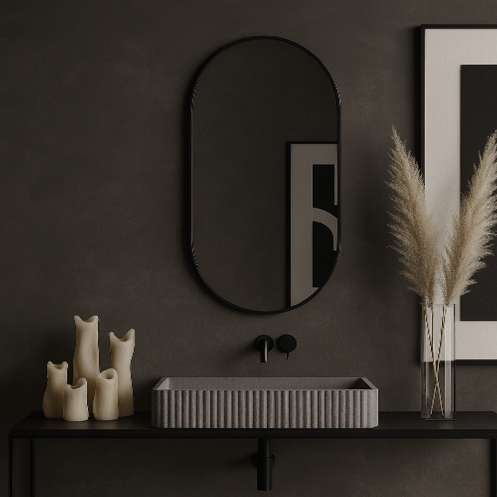 Modern Black Oval Mirror for Bathroom – Vertical Wall Mirror