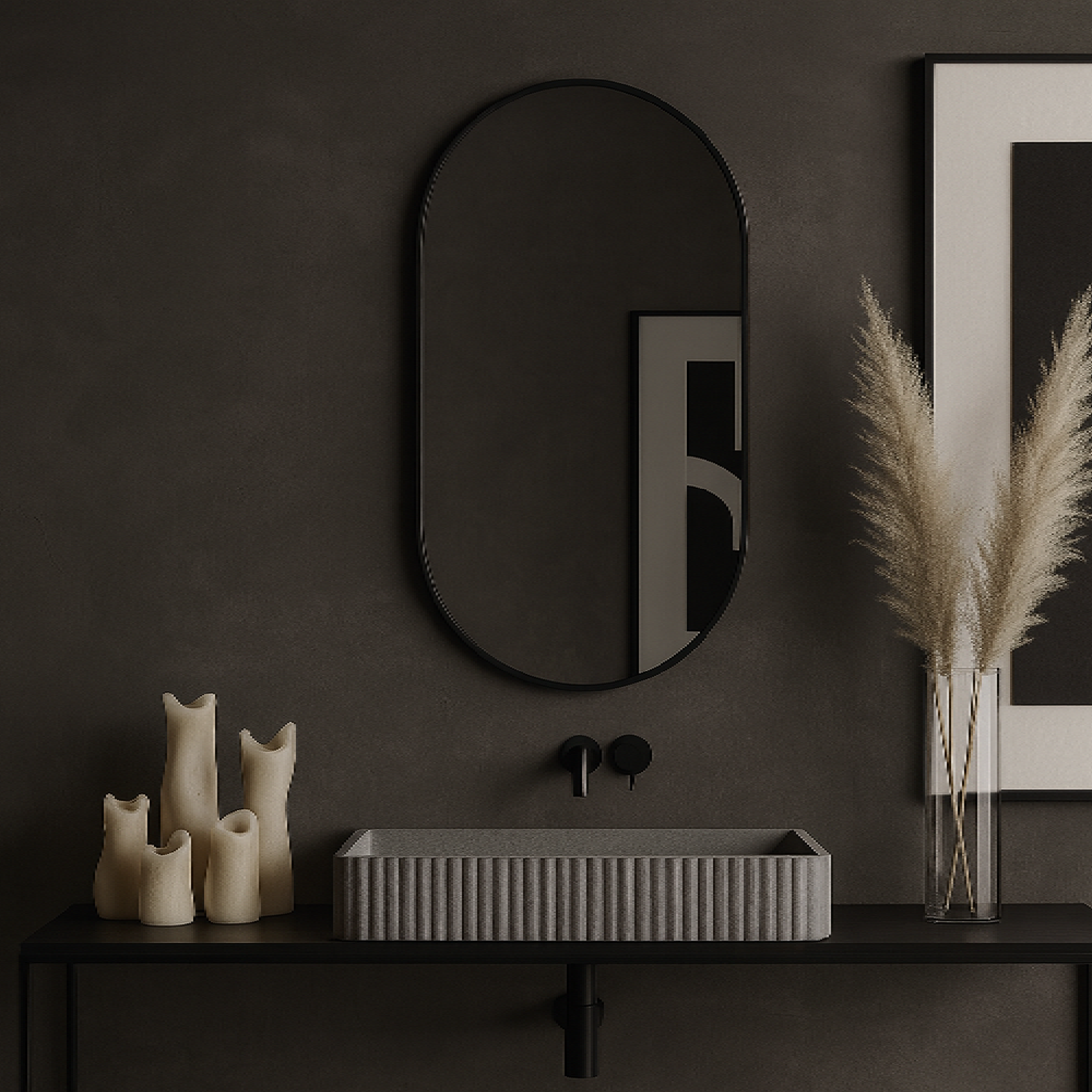 Modern Black Oval Mirror for Bathroom – Vertical Wall Mirror