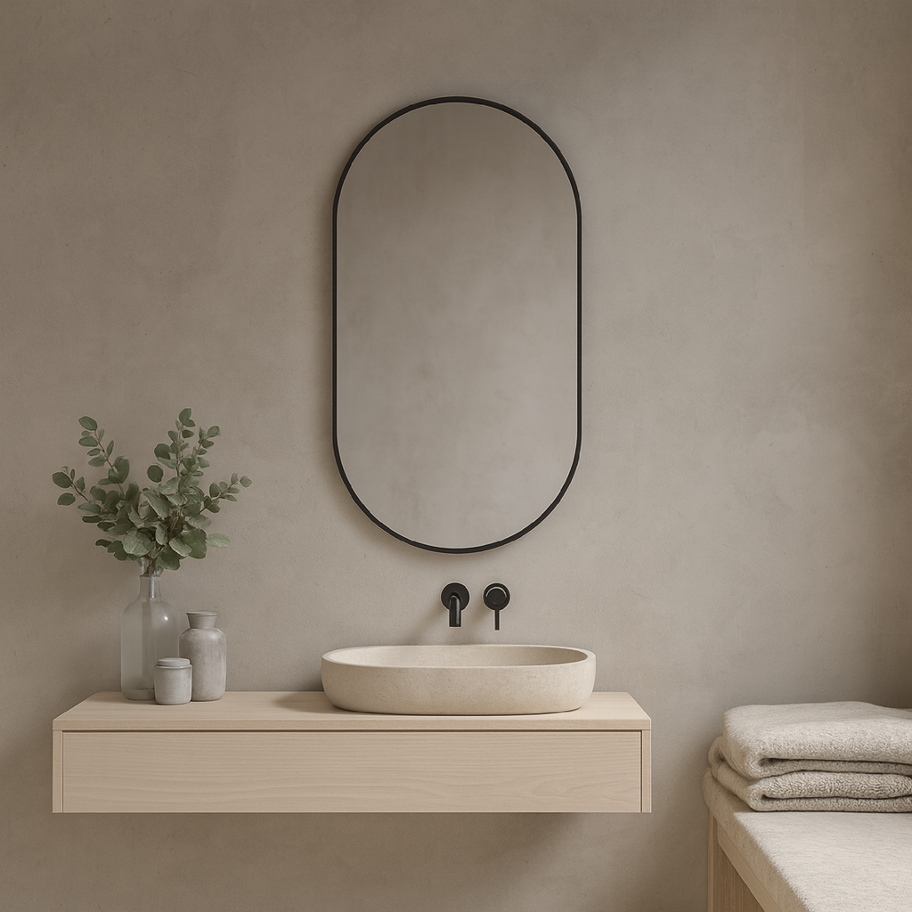 Modern Black Oval Mirror for Bathroom – Vertical Wall Mirror
