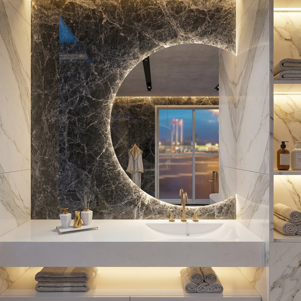 Round LED Bathroom Mirror with Backlight | Modern Lighted Vanity Mirror | Aypars Atelier