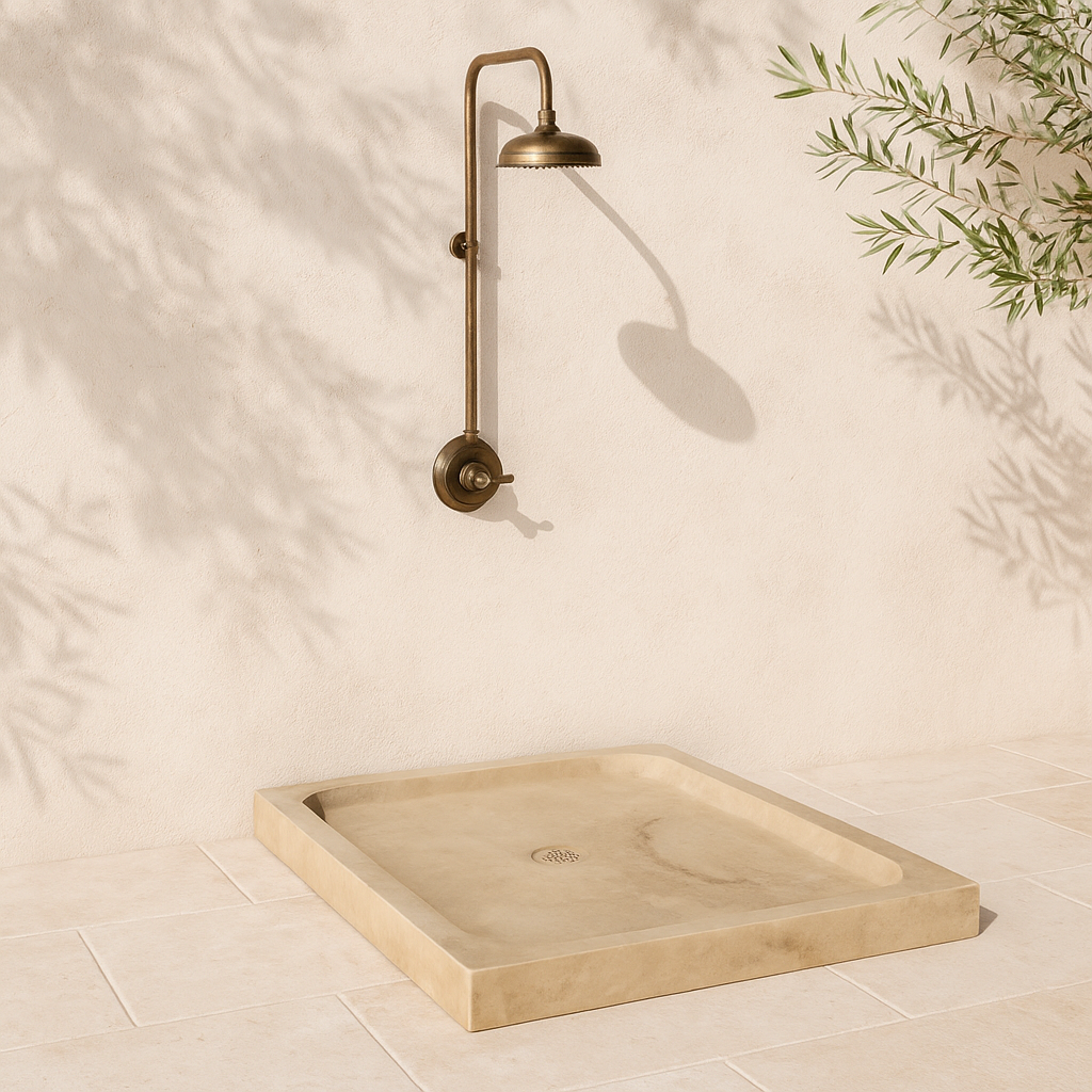 Travertine Shower Base 63x35 | Natural Stone Shower Pan USA | Luxury Marble Tray