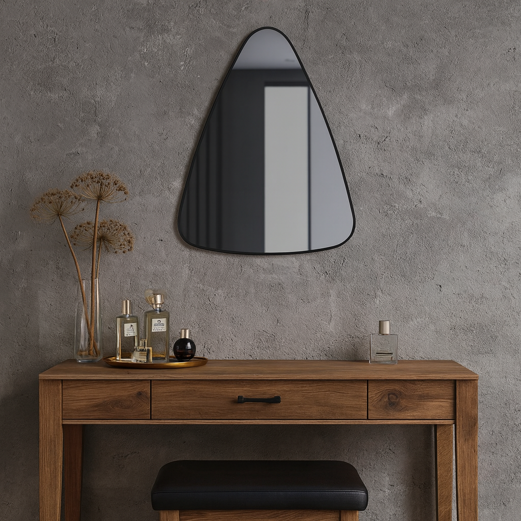 Modern Irregular Wall Mirror – Organic Triangle Mirror with Black Frame