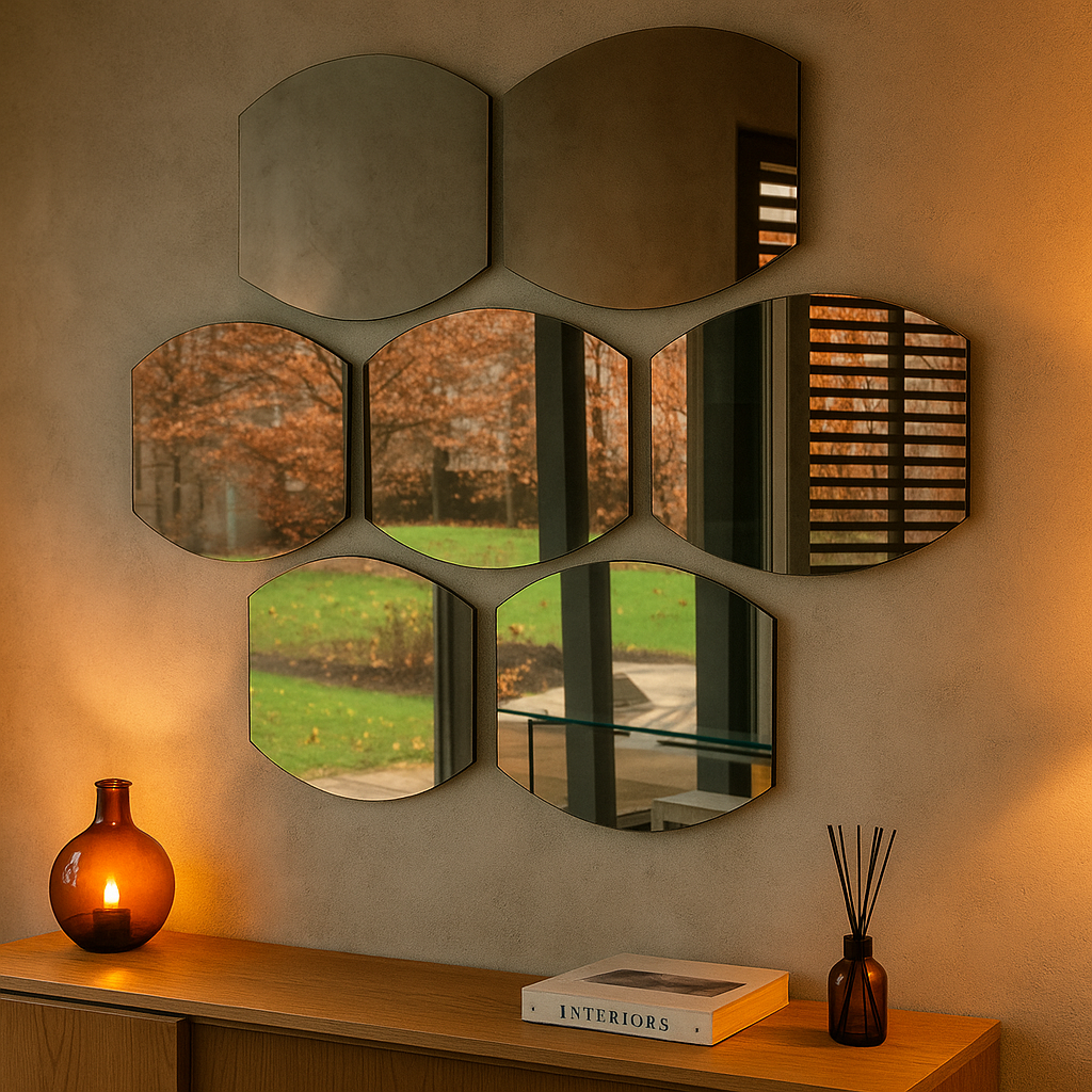 Modern Geometric Wall Mirror Set of 7 – 3D Honeycomb Mirror Wall Art, Decorative Irregular Mirrors for Living Room & Entryway