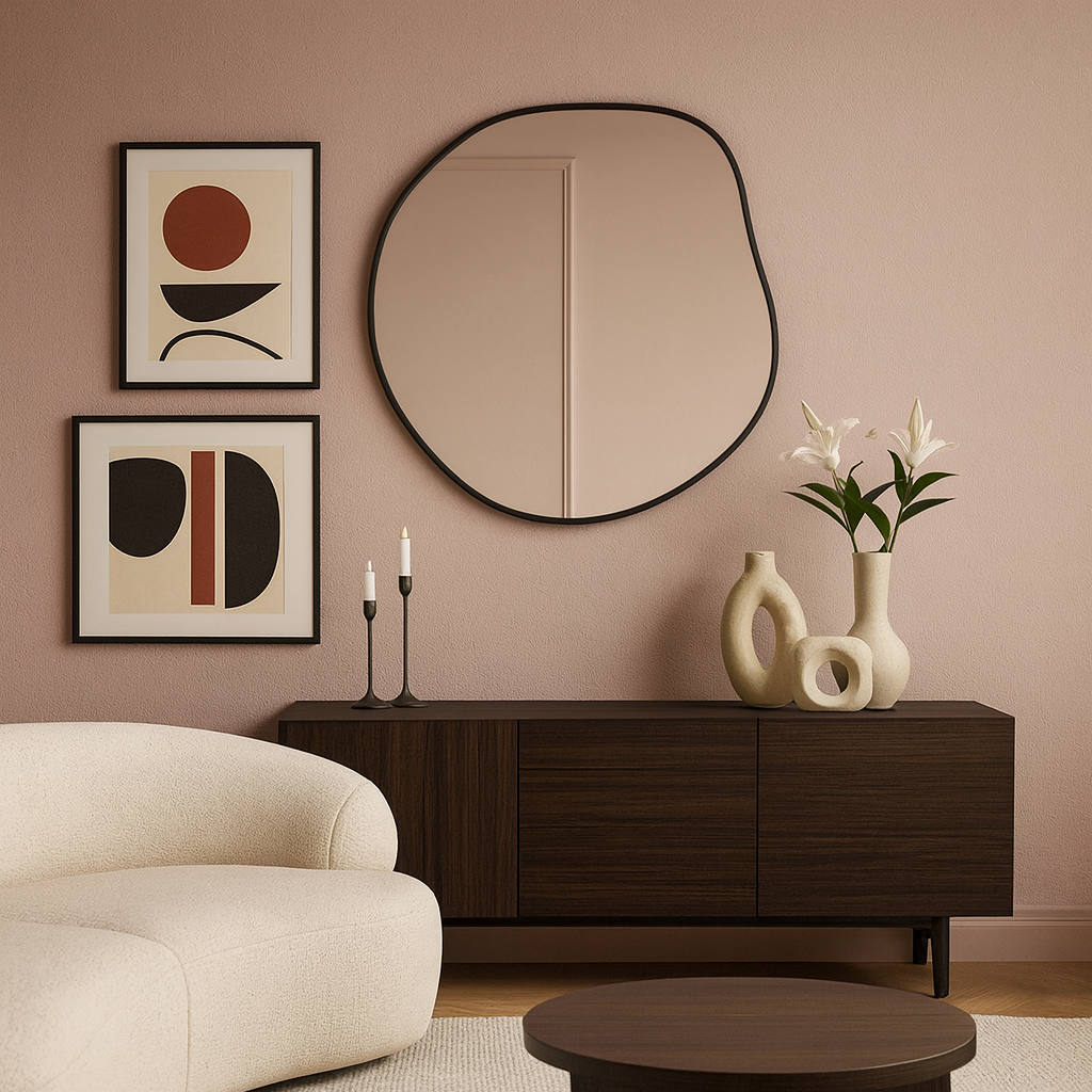 Irregular Bathroom Wall Mirror – Modern Black Frame Mirror for Vanity, Entryway & Living Room