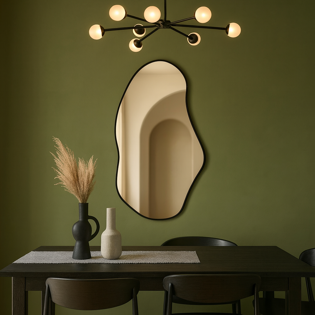 Asymmetrical Wall Mirror – Modern Irregular Black Frame Mirror for Living Room & Bedroom, Handmade Organic Shape Custom Mirror