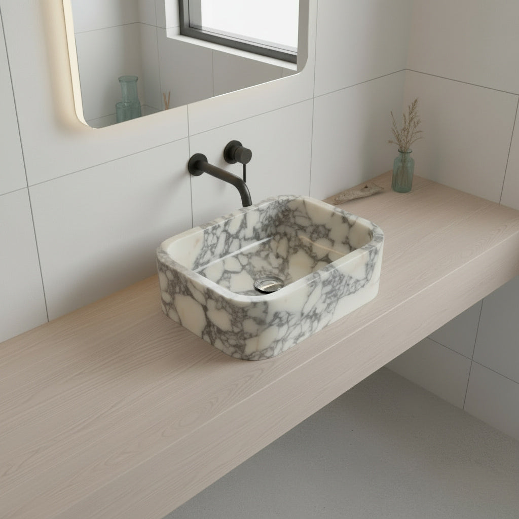 Calacatta Viola Marble Bathroom Sink – Wall-Mount Rectangular Vanity Basin, Natural Stone Polished